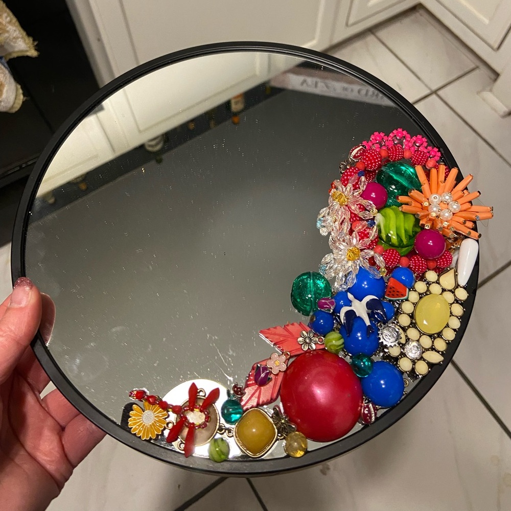 Handmade Costume Jewelry Jeweled Mosaic Mirror OOAK